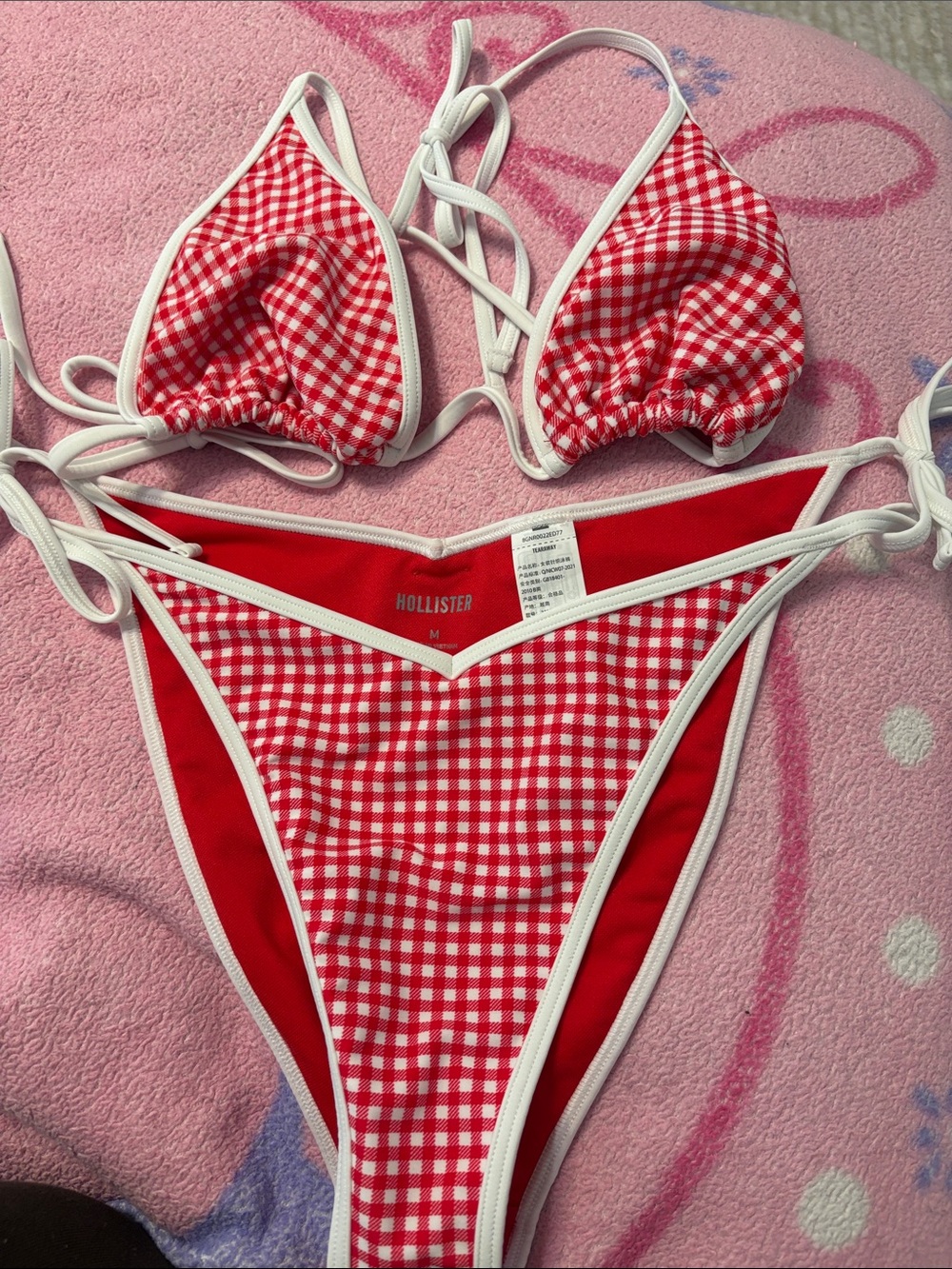 Hollister Red and White Gingham Triangle Bikini